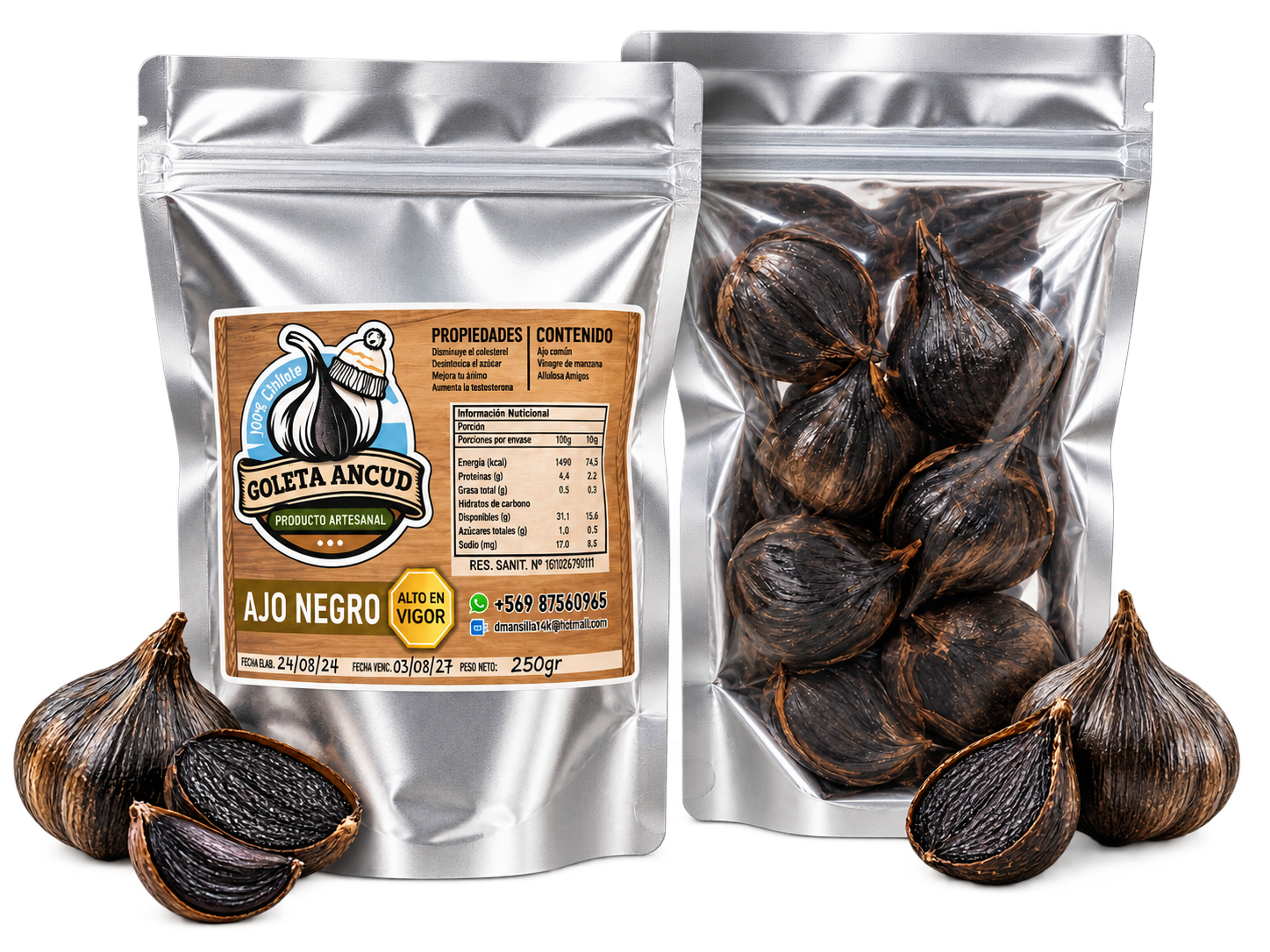 pouches premium de ajo negro chilote